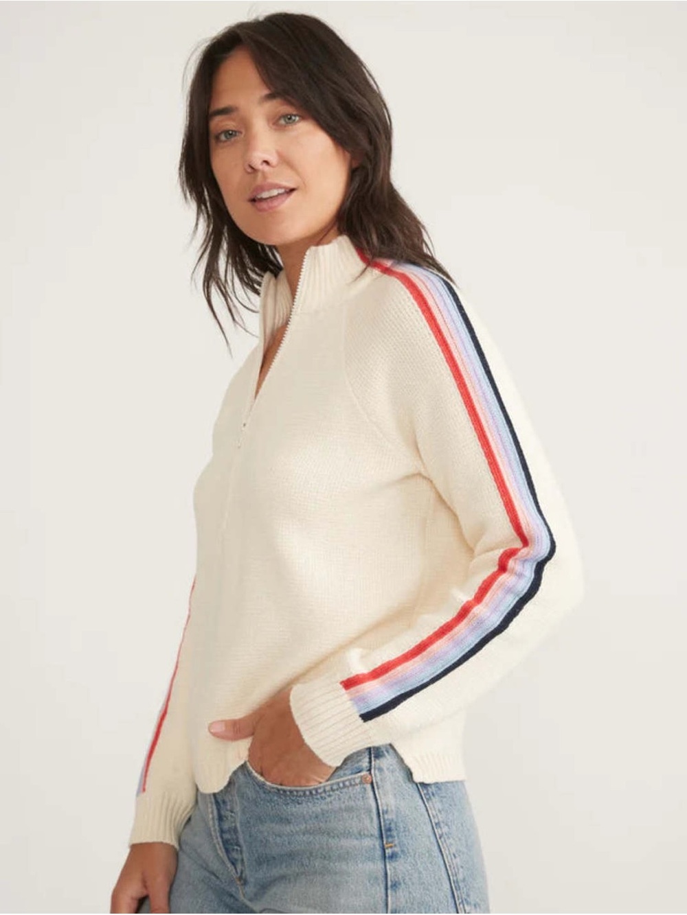 Marine Layer Archive Invierno Quarter Zip Sweater Ivory Cream S